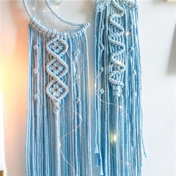2pcs Blue Star and Moon Dream Catchers,Teen Girl Room Decor,Macrame Wall Hanging - Picture 4 of 6